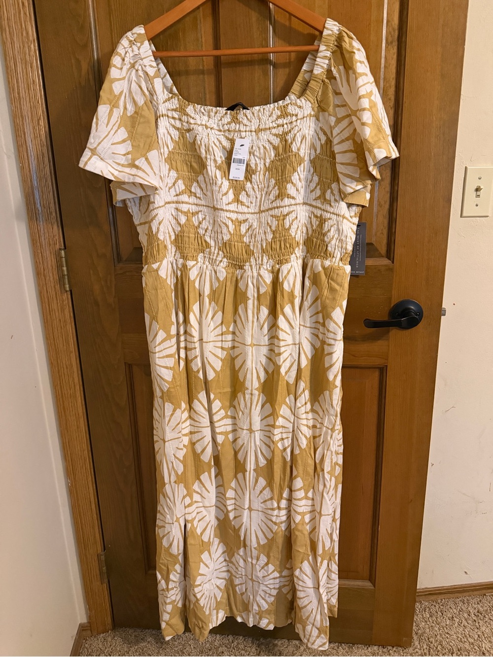 NWT Lane Bryant Smocked Midi Dress Mustard Yellow White Palm Print Size 22/24
